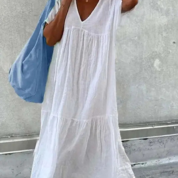 European and American cross-border spring and summer new European and American foreign trade women's V-neck sleeveless dress slit color casual commuting mid-length skirt