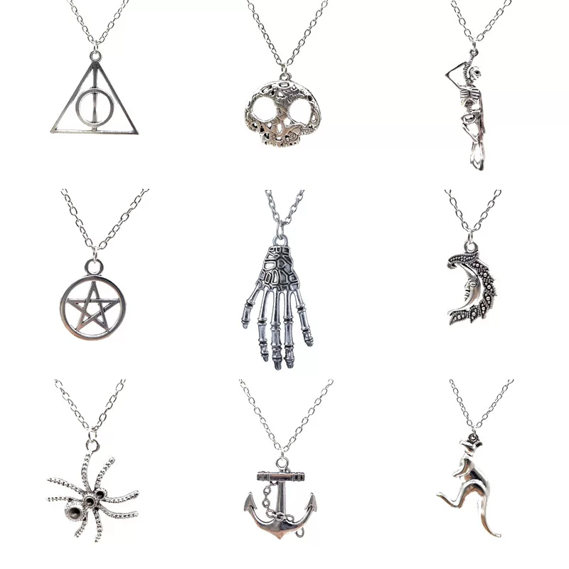 Ретро короткая skeleton hand palm clavicle цепь лунный свет сила зла пятиконечная звезда кулон Гарри Поттер ожерелье