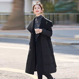 欧货高定羊毛大翻领90绒羽绒服女长款2025冬新款气质收腰加厚外套