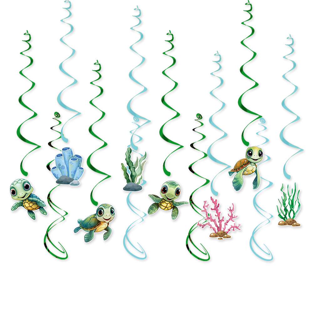 Transfronterizos nuevos tortugas tema de fiesta de cumpleaños conjunto de decoración de bandera espiral diseño de decoración de fiesta de cumpleaños