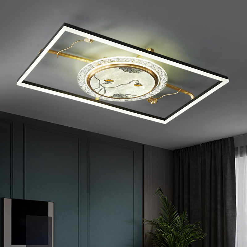 新中式铜灯珐琅彩古典吸顶灯led长方形客厅餐厅卧室书房灯中国风