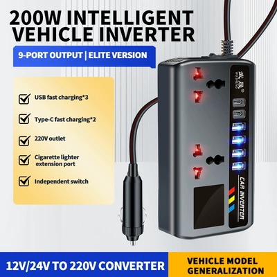 Car Inverter Converter 12V24V Mobil şarj cihazları - english-versioncolorful-flowing-lightsmultiple-displays-standard-model