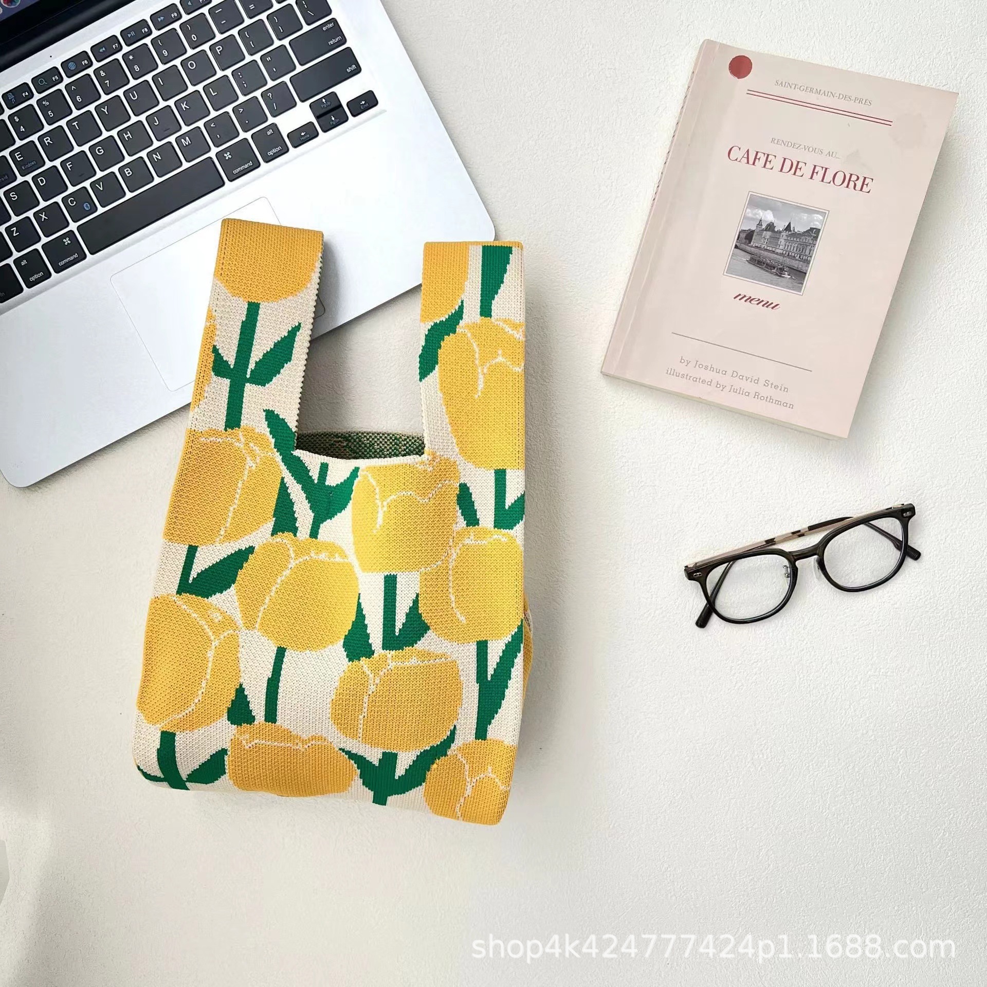 INS bolso de celebridad de Internet bolso de cubo de lana de punto para mujer bolso de mano casual bolso de mano de estilo japonés y coreano bolsa de Almuerzo