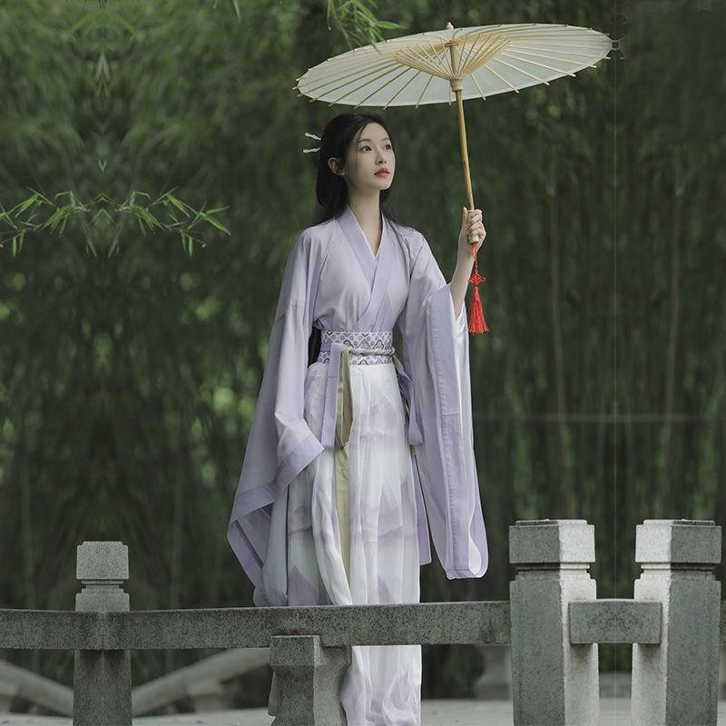 魏晋風漢服女性 2025 新成人春夏オリジナルクロスネックワイドスリーブ腰丈スカート女性の日常|undefined