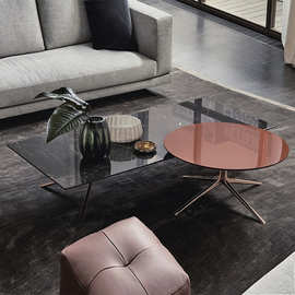 定制JS现代极简天然黑白根大理石茶几钛金不锈钢脚座大小茶几组合