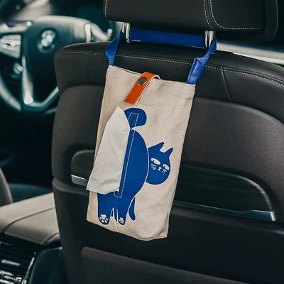[Empty Sky Meow Meow] Car-Mounted Tissue Box, Fabric Hanging Tissue Holder for Car, Wall-Mounted Tissue Box for Car Use (Car tissue box/set) - missing-cat-tissue-bag1