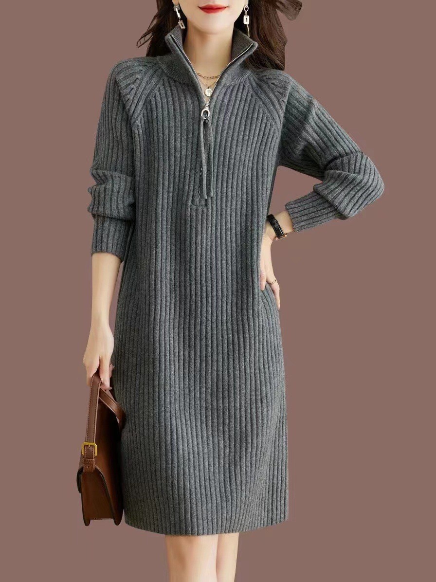 Demi-season long knitted dress