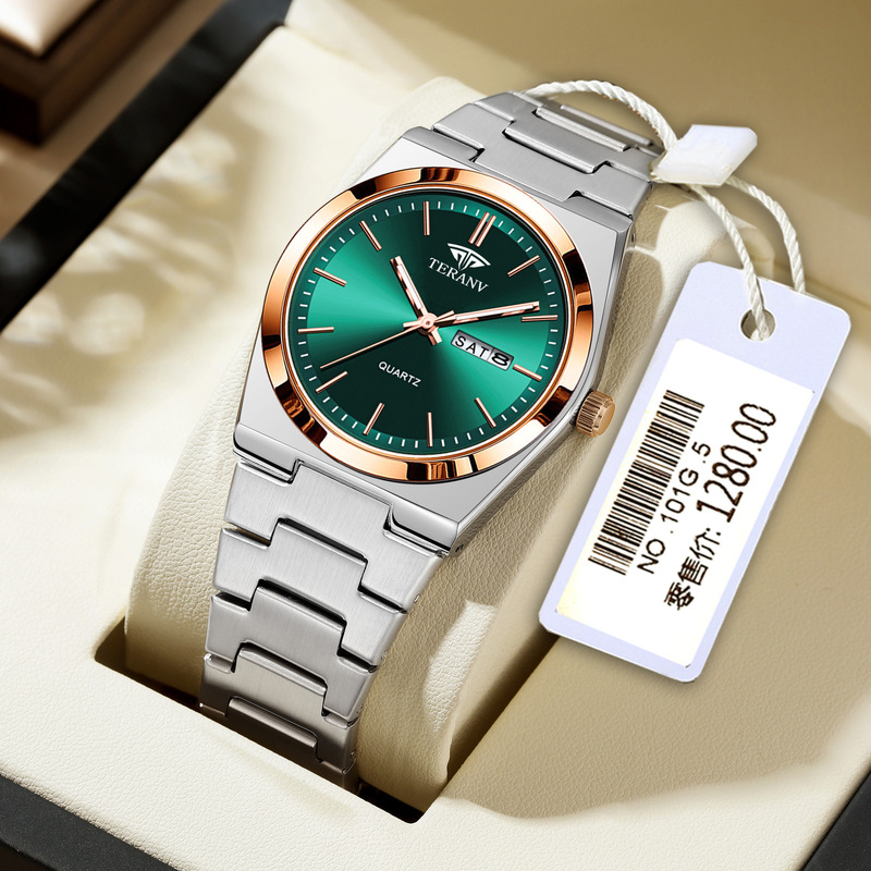 Steel Band Ultra-Thin Men's Watch with Dual Calendar, Waterproof, Luminous Quartz Watch, Popular Foreign Trade Model, Dropshipping Available