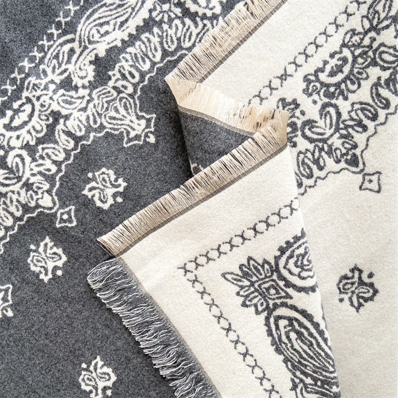 Predimenzionirani kašmirski kvadratni šal u etničkom stilu, ženski debeli šal s resicama, topli šal s cvijetom indijskih oraščića_voghion.com