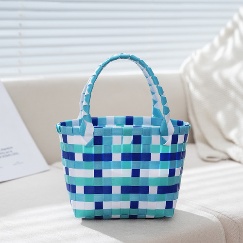 Children's Day Gift Blue Color Woven Vegetable Basket Bag Hand-held Basket Cartoon DIY Gift
