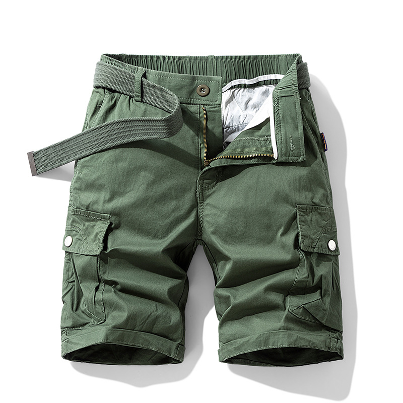 Men's Summer Shorts, Cargo Shorts, Multi-Pocket Pants, Pure Cotton Casual Pants, Cross-Border Youth Elastic Waist Men's Mid-Length Shorts