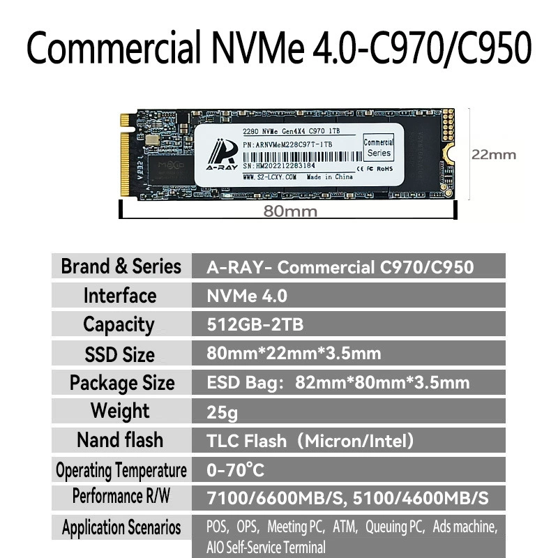 Коммерческий SSD A-Ray Ge 512Г PCIe4.0 NVMe M.2 1ТБ (поддержка до 2ТБ)