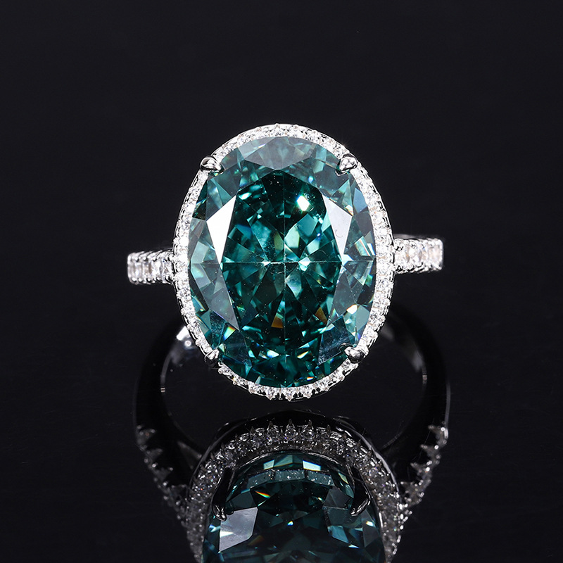 Zhuang Sheng joyería S925 plata color tesoro de alto carbono diamante flash roto hielo corte Paloma huevo Hao incrustaciones anillo cerrado 12*16