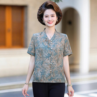 Middle-aged mother summer 2025 new suit foreign style short sleeve shirt middle-aged women summer thin small shirt temperament