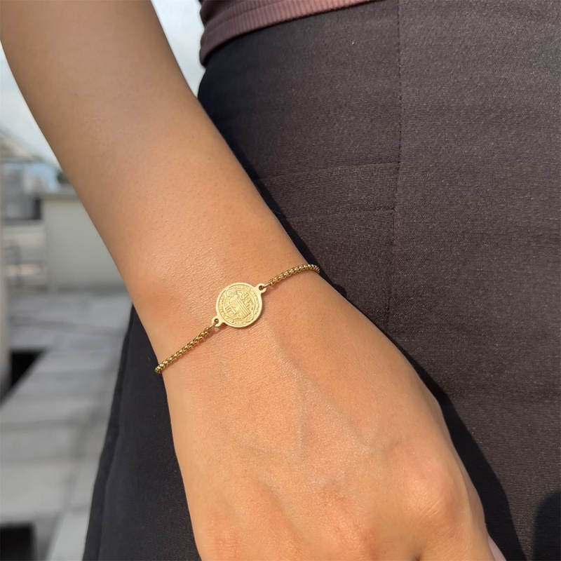 Cross border hot sale stainless steel adjustable chain bracelet keel chain coin bracelet fashion exquisite hundred Tower jewelry