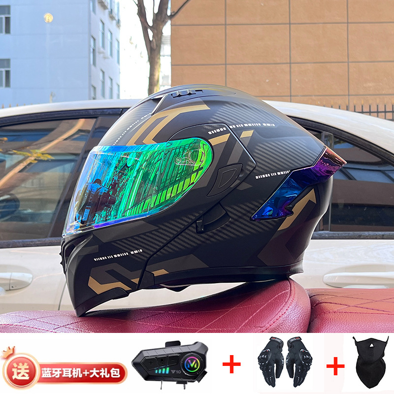 Casco de exposición Orz para hombres y mujeres invierno Doble espejo coche eléctrico semi-Casco completo cola de color coche deportivo ranura Bluetooth cuatro estaciones casco