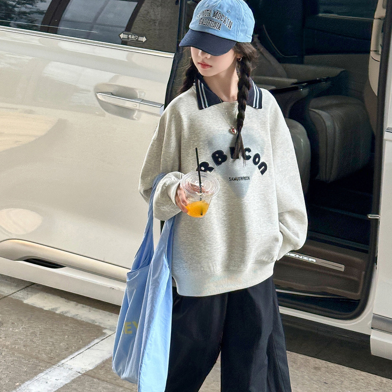 女童秋装卫衣2025新款儿童韩系中大童翻领polo衫上衣秋季跨境外贸|undefined