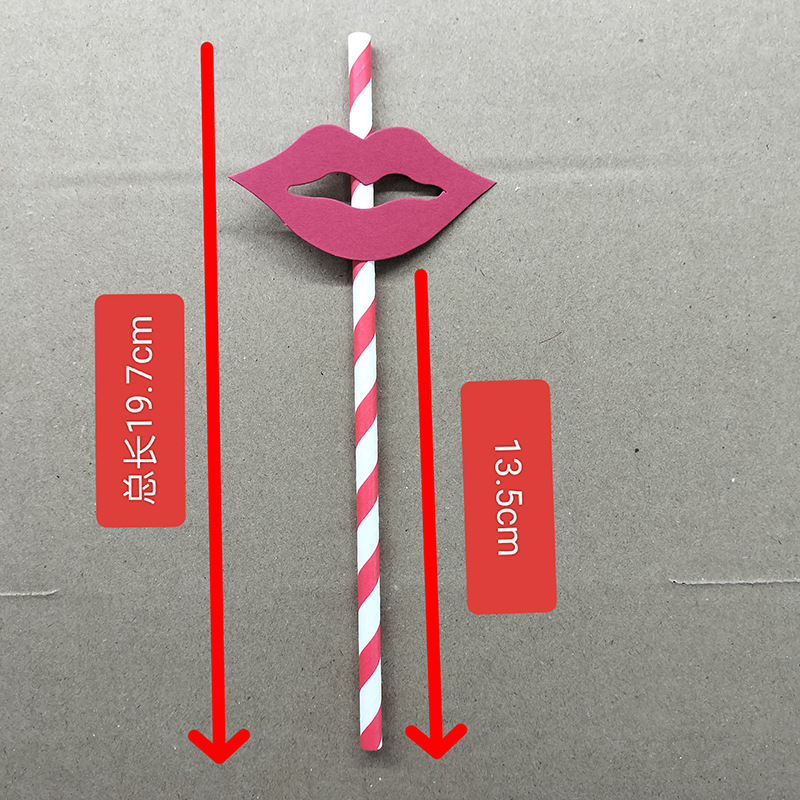 Paja de papel labio Rojo Tarjeta desechable degradable fiesta de boda paja postre pastel bebida paja decorativa