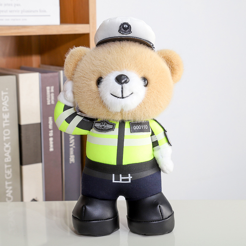 Standing brown traffic police bear
