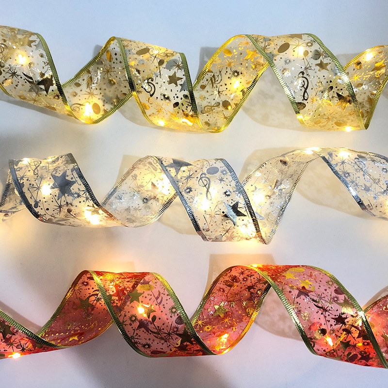 Christmas Led Lights with Gold Stamping, Double-Layered String Lights, Ribbon, Christmas Tree Atmosphere Decorations, Hanging Ornaments, Christmas Warm Lights, Ribbon Christmas Led Lights with Gold Stamping, Double-Layered String Lights, Ribbon, Christmas Tree Atmosphere Decorations, Hanging Ornaments, Christmas Warm Lights, Ribbon