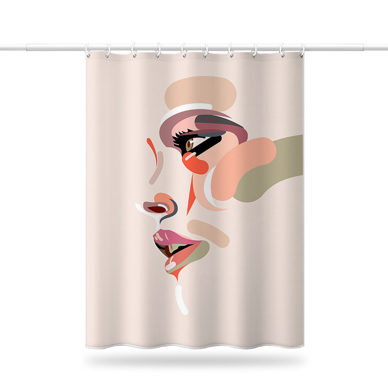 Handgemaltes abstraktes Porträt, bohrfreie Montage, Duschvorhang für Badezimmer/Studentenwohnheim, Stoffvorhang mit Cartoon-Motiv_voghion.com