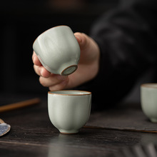 天青汝窑茶杯单杯陶瓷品茗杯开片可养茶碗功夫茶具主人杯茶盏