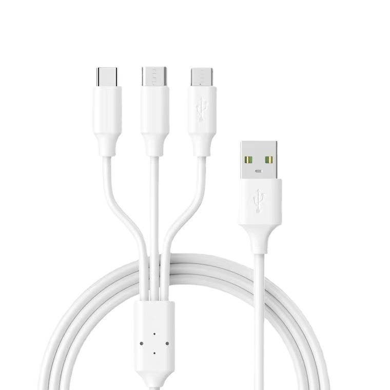 批發白色一拖三數據線適用蘋果安卓type-c三合一多功能原裝充電線