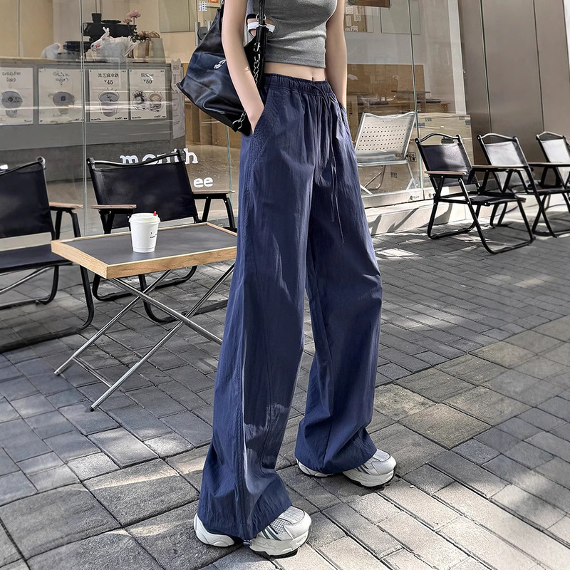 蓬蓬呼吸裤女2025新款速干奶酷空气感休闲减龄阔腿抽绳束脚工装裤|undefined