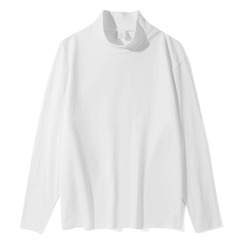 Xinjiang de algodón de Cuello medio de manga larga Camiseta de estudiantes masculinos y femeninos de otoño e invierno de cuello alto ocasional de fondo de algodón blanco camiseta pesada