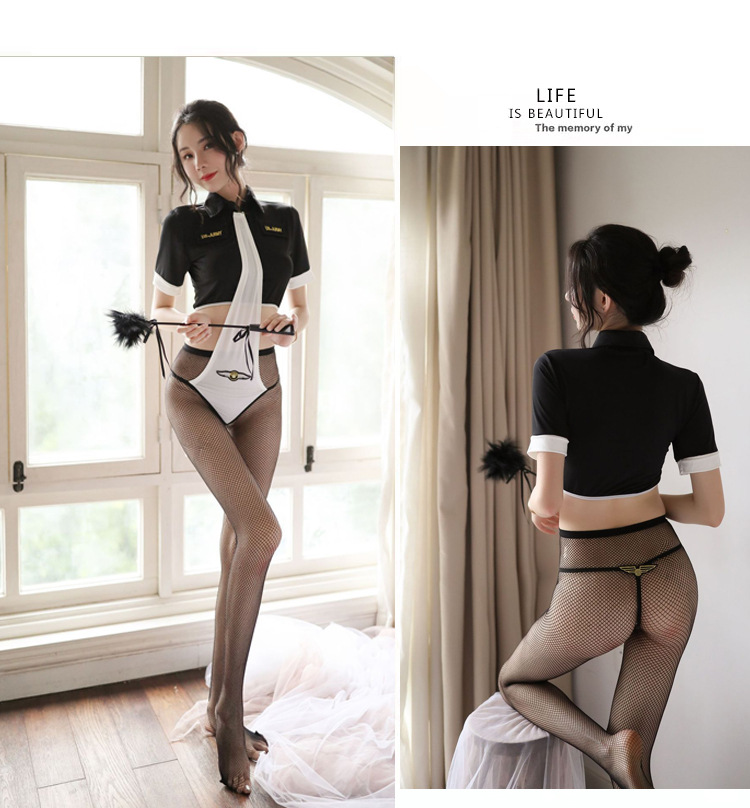 Policewoman Roleplay Jumpsuit Costume with Fishnet Tights, One Size Polyester — detail image 13