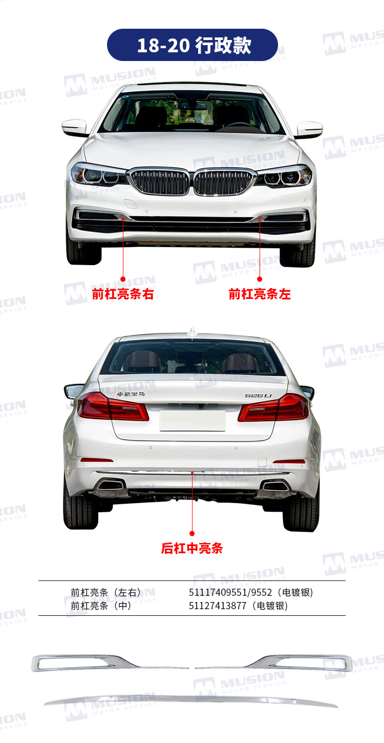 Manse Suitable for 18-20 Bmw 5 Series Front Bumper Trim, Original Replacement Rear Bumper Trim, Fender and Door Decoration