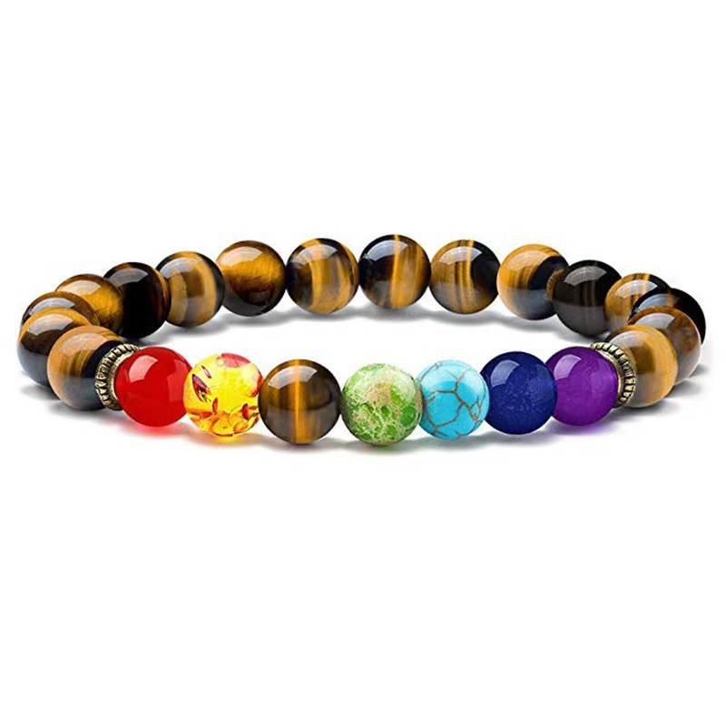 Women's Cross-border Natural Yellow Tiger Eye Bracelet Couple Woven Gift 8mm Colorful Volcanic Stone Woven Bracelet