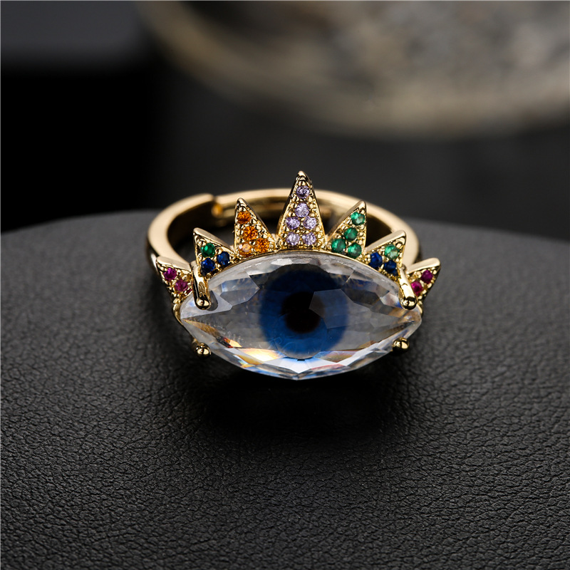 Aogu Cross-Border Supply Copper Plating 18K Gold Micro Inlaid Zircon Devilu0027s Eye Jewelry Ring Op