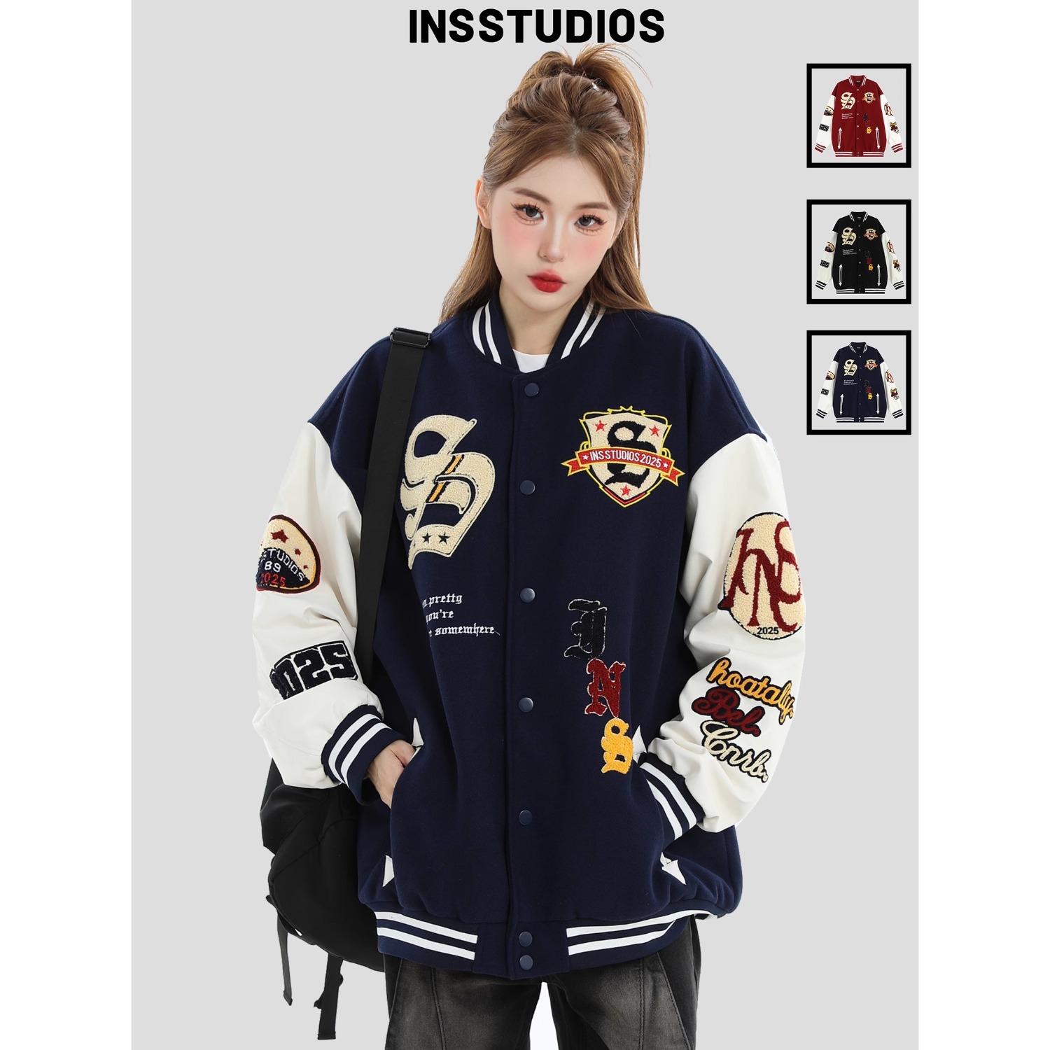 Moda americana costura uniforme de béisbol de los hombres de primavera y otoño pareja ins marca de moda chaqueta de hip hop de los hombres chaqueta casual suelta hombres