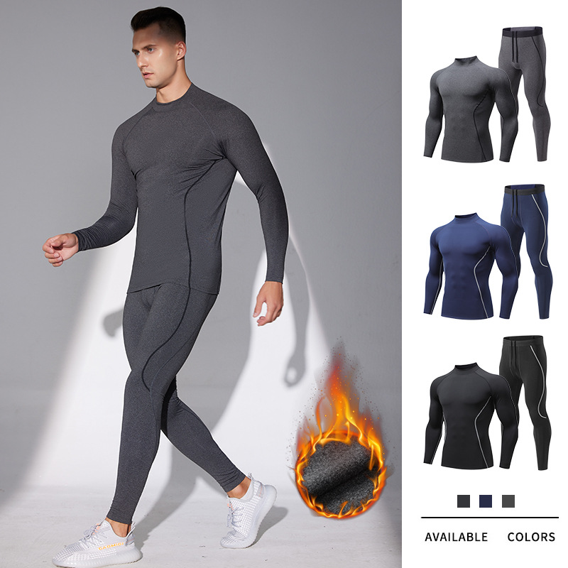 Autumn and Winter fleece-lined tights suit men's sports fitness long-sleeved trousers outdoor cycling skiing thermal underwear