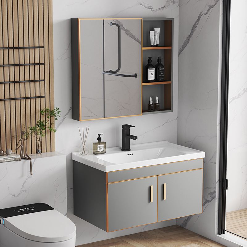 304 de acero inoxidable simple baño moderno gabinete combinación baño balcón lavabo de cerámica lavabo mesa de lavado