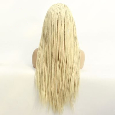 Fibra química de alta temperatura seda de oro ligero de moda europea y americana de encaje frontal tres pequeñas trenzas pelucas de trenza LW0088