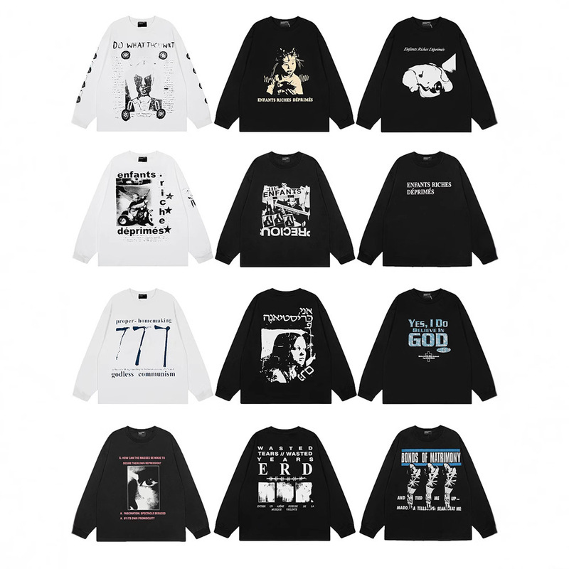 Autumn Erd Melancholic Rich Kid Vintage Long-Sleeve American Streetwear High Street Cleanfit Heavyweight T-Shirt for Men Autumn Erd Melancholic Rich Kid Vintage Long-Sleeve American Streetwear High Street Cleanfit Heavyweight T-Shirt for Men