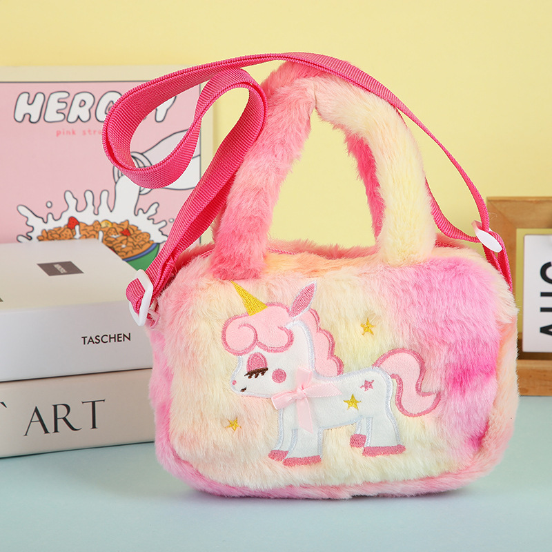 Unicornio bolsos para niños coreanos lindos bolsos de hombro nuevos bolsos de peluche princesa dibujos animados teñidos mochila image 8