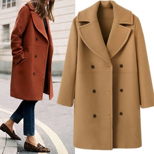 Amazon European and American Cross-Border 2025 Autumn and Winter Women's Large Size Woolen Outwear Mid-Length Windbreaker Woolen Outwear Top