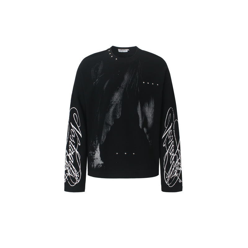 JW395 American retro style unisex high-end subculture dark design waffle knit men's street fashion long-sleeve T-shirt JW395 American retro style unisex high-end subculture dark design waffle knit men's street fashion long-sleeve T-shirt
