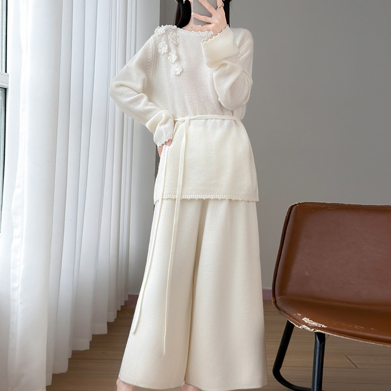 New 100% pure wool high-waisted wide-leg pants for women, autumn and winter, loose, slimming, high-waisted, drapey, knitted, casual, cropped pants New 100% pure wool high-waisted wide-leg pants for women, autumn and winter, loose, slimming, high-waisted, drapey, knitted, casual, cropped pants