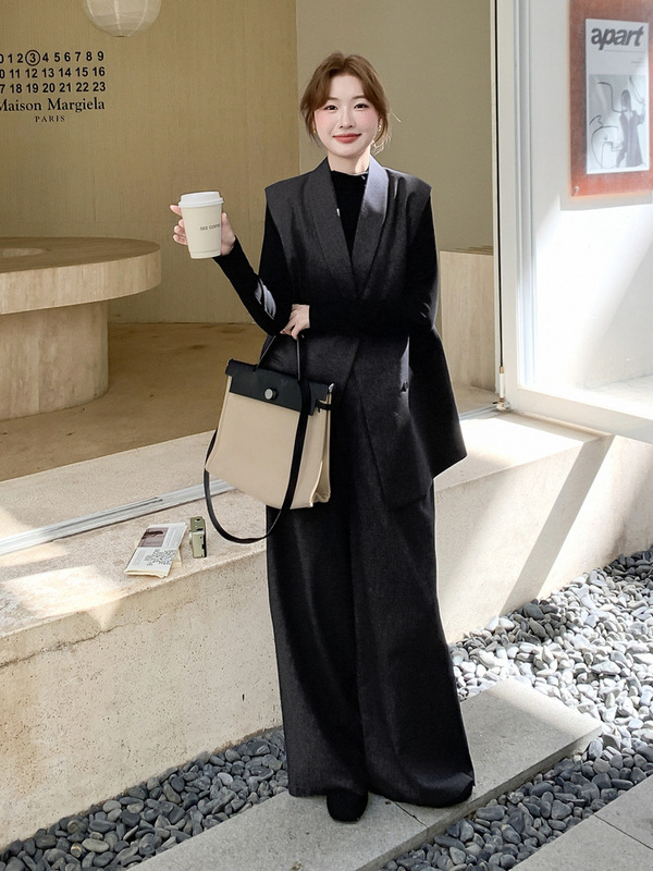 老钱风高级感西装马甲套装女秋季2025年新款通勤气质阔腿裤三件套|undefined