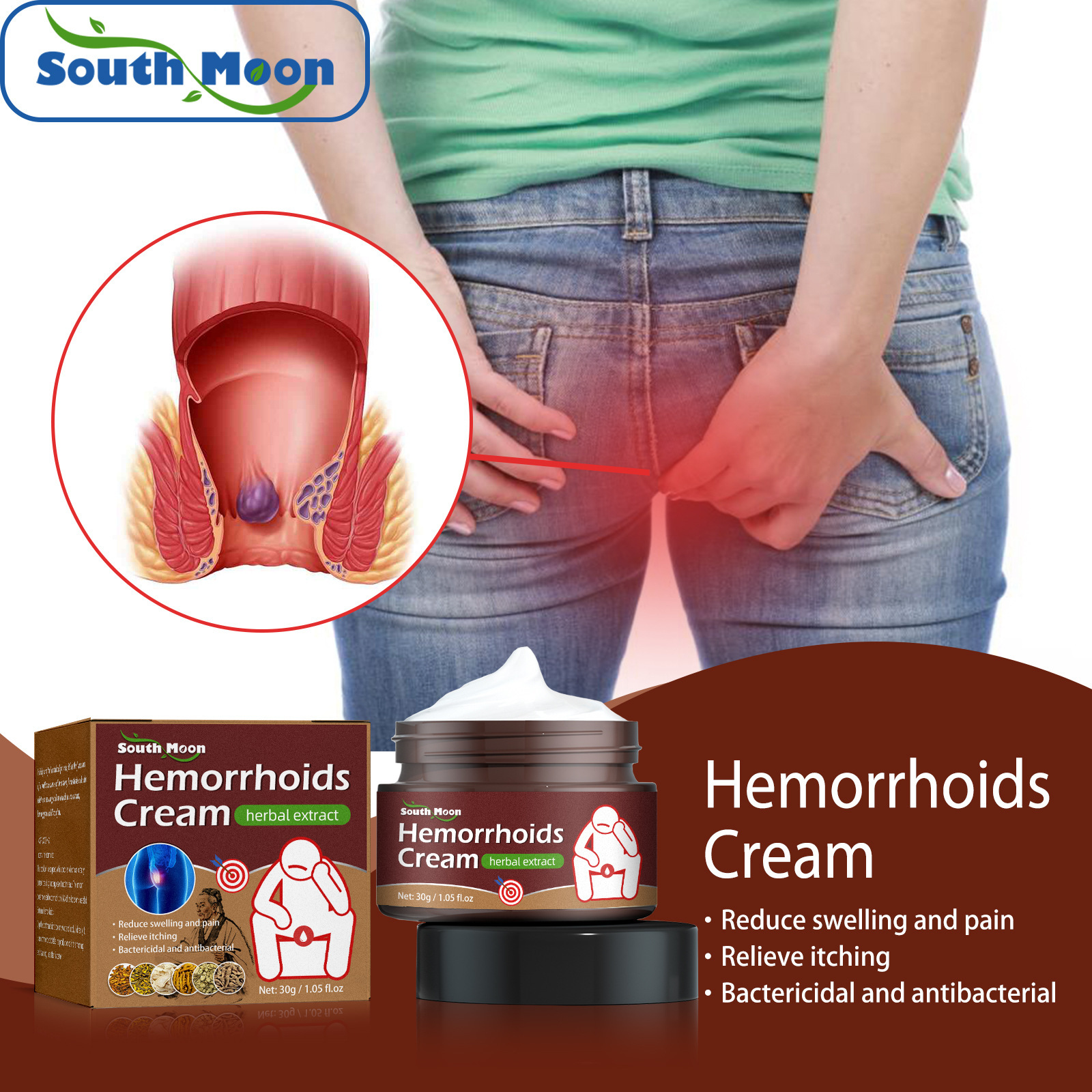 South Moon Hemorrhoids Soothing Ointment Meat Ball Elimination Gel Hemorrhoids Ointment Anus Relief Swelling Pain Pruritus Herbal Ointment