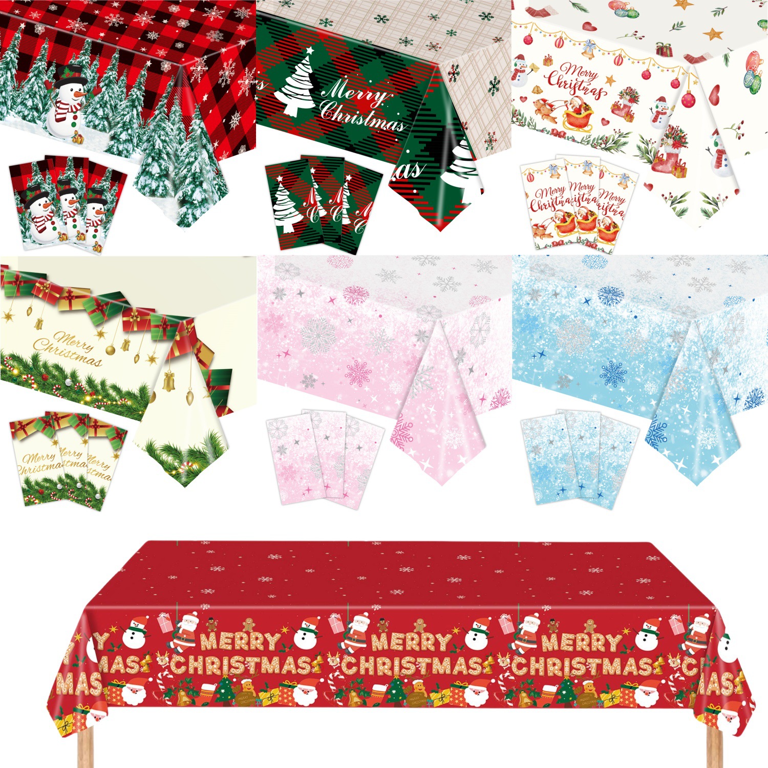 Red Christmas Decoration Party Tablecloth Winter Snowman Snowflake Children's Holiday Layout Disposable Plastic Tablecloth