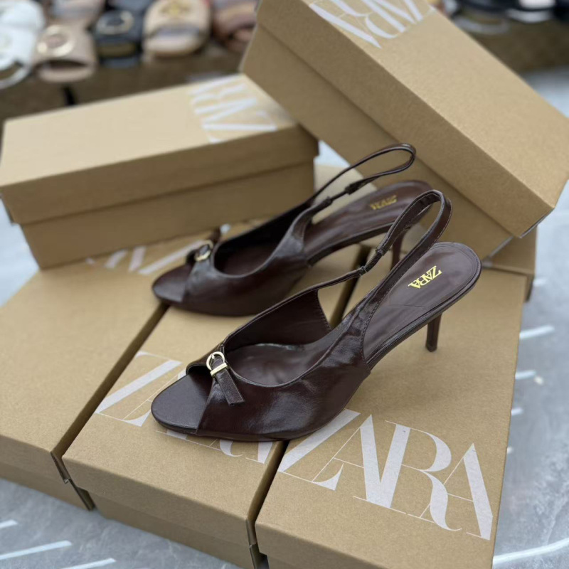 Za2025 Spring New Women's Shoes Solid Color Patent Leather Peep-Toe Square Buckle Strap Open-Toe High-Heeled Sandals