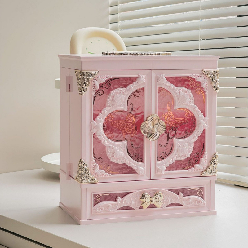 Every Butterfly Loves Flowers Acrylic Makeup Storage Box with LED Tri-Color Beauty Mirror, Gift for Girlfriends and Best Friends