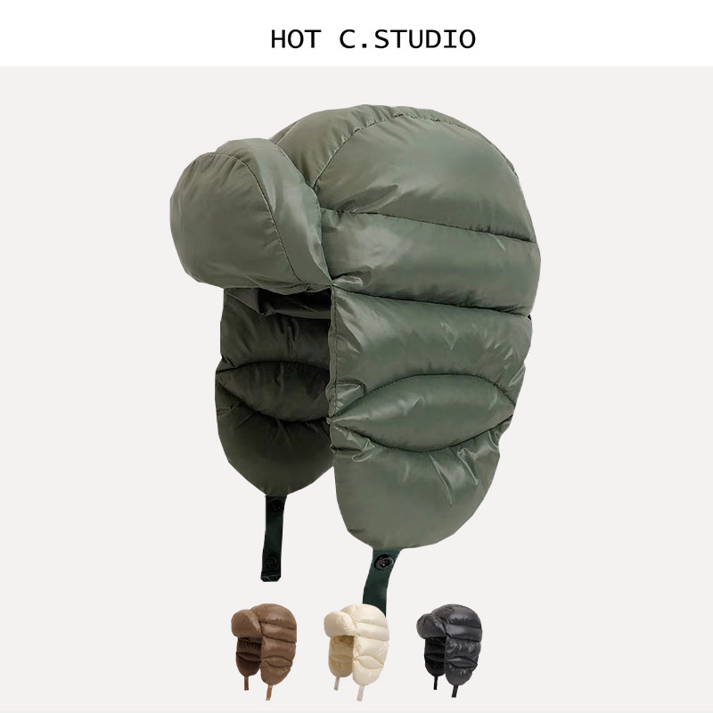 Autumn and winter warm down leather Lei Feng hat ear protection cold-proof flying cap outdoor lightweight riding helmet liner Cap