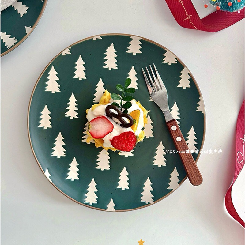 【アメリカの雰囲気感マットクリスマスツリー皿】ins陶磁器洋食皿デザート皿振り子卸売り|undefined