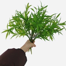 森系婚礼布置仿真竹柏水滴竹叶微景观鱼缸植物墙装饰塑料假草绿植